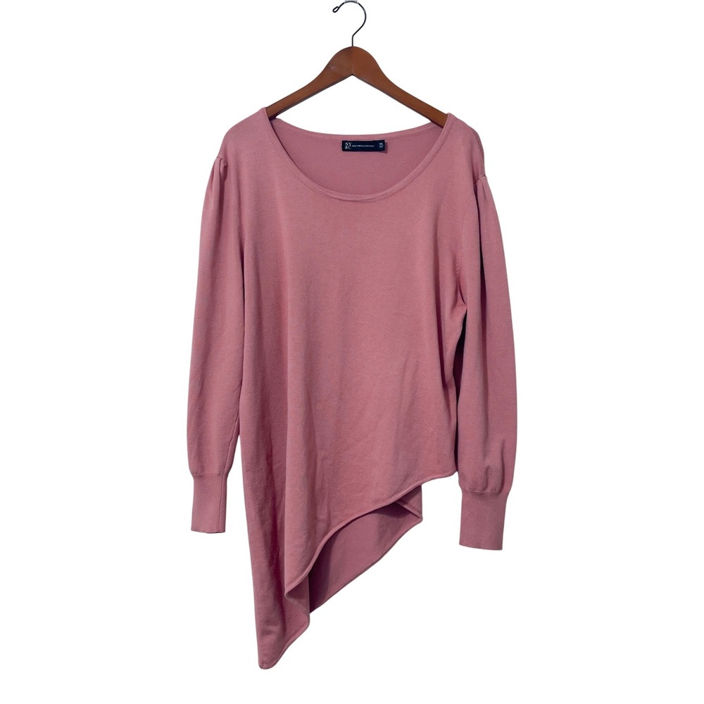 New York & Company‎ Women Asymmetrical Hem Sweater XXL Pink Knit Puff Sleeve
